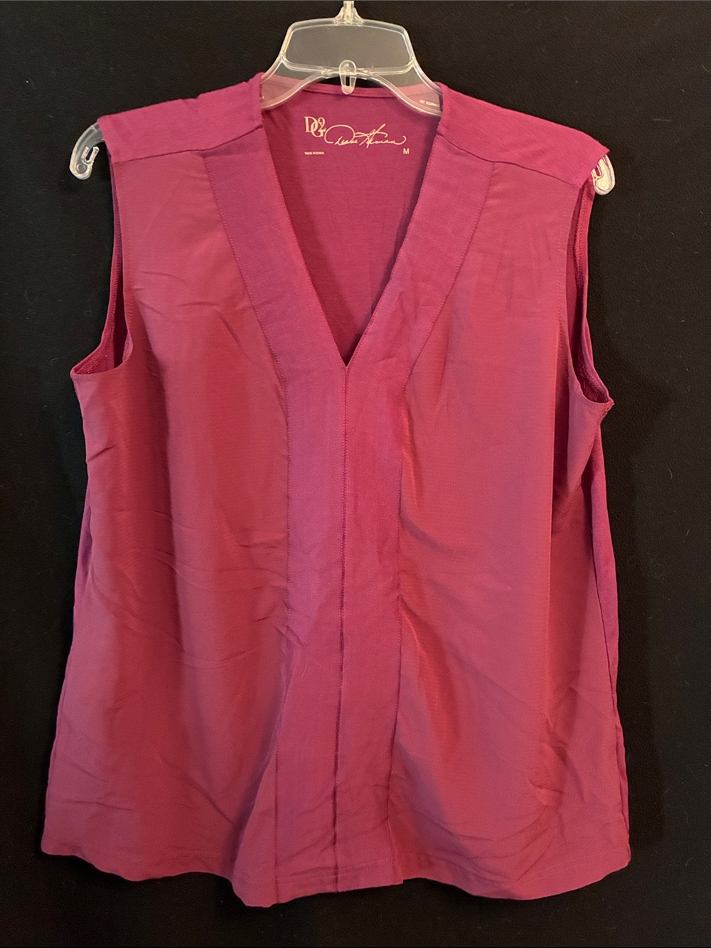 DG2 by Diane Gilman Sleeveless V-Neck Blouse in Raspberry